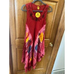 NEW OS Blockprints  Priya Dress Plaid Bohemian Handkerchief Festival Dress